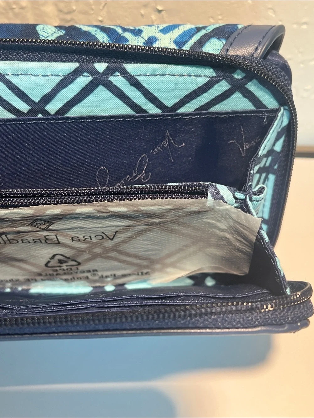 Vera Bradley Blue Patterned Wristlet Clutch with Teal Accents